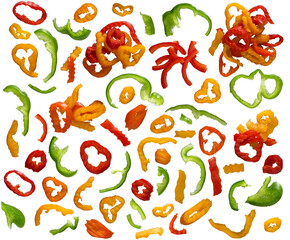 Mix of cut bell peppers yellow, red and green collection - Ready to use Premium PNG Cutout Isolated image