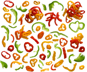 Mix of cut bell peppers yellow, red and green collection - Ready to use Premium PNG Cutout Isolated image