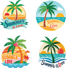 summer paradise stylish t-shirt and apparel trendy design with palm trees silhouettes, typography, print, vector illustration. Global swatches.
