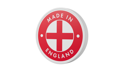 Made in England. Circle country flag product label round pinback button banner simple. Transparent backgound. 3d rendered with alpha channel. Round shape.