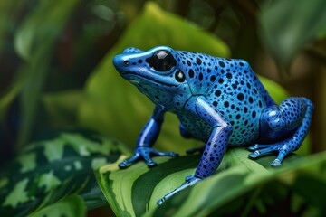 Close-up of a Vibrant Blue Poison Dart Frog