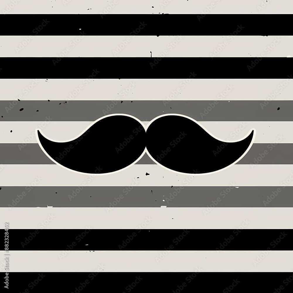 Fototapete a design with a moustache on a white and grey striped background, using minimalistic, simple shapes 
