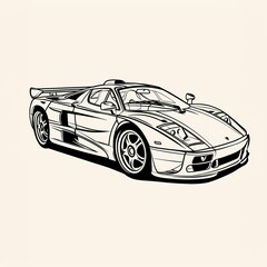 Obraz premium Supercar - A Black And White Drawing Of A Sports Car