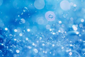 A bunch of bubbles in the air with a bright blue background. Template pattern for banner, poster design.