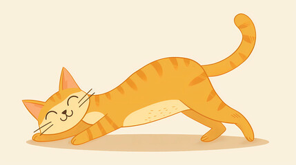 Fototapeta premium Simple drawing of an orange cartoon cat stretching