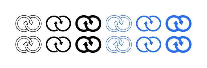 Infinity Sign Set Icons. Arrow Icons. Linear, Silhouette and Flat styles. Vector icons.