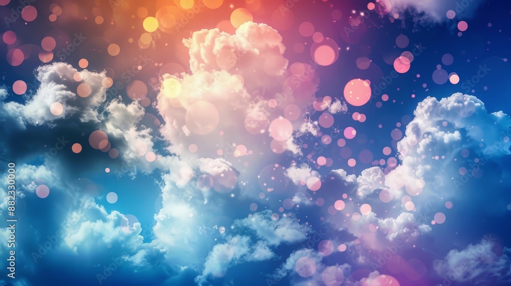 Aufkleber dreamy sky with clouds and bokeh - a dreamy sky with fluffy clouds and bokeh lights, creating an eth