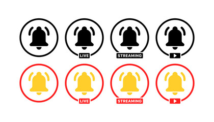 Bell set icons. Streaming icons. Silhouette and Flat styles. Vector icons.