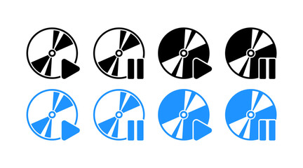 DVD Discs Icons. Silhouette and Flat styles. Vector icons.