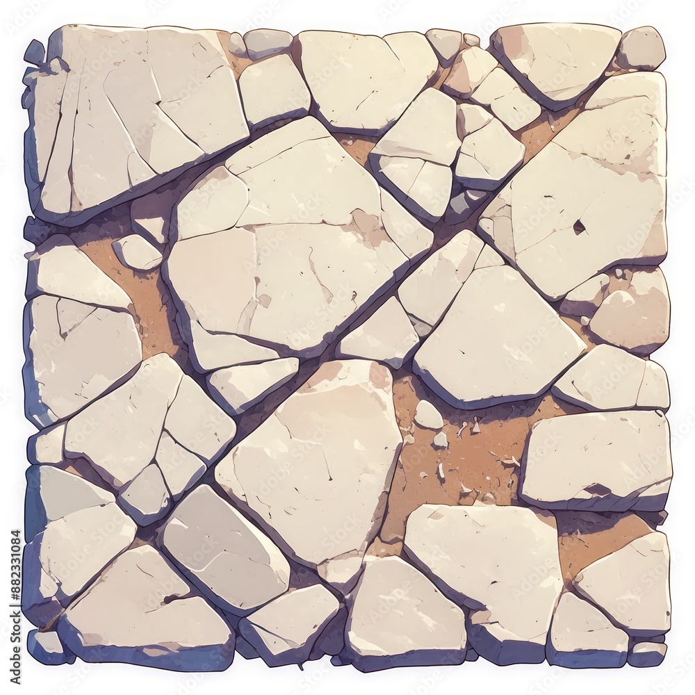Poster aerial view of cracked and broken stone pavement creating an abstract pattern with irregular shapes 