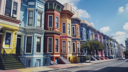Obraz premium City block with colorful rowhouses.