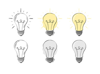 Bulb Set Icons. Idea icon. Linear and Flat styles. Vector icons.