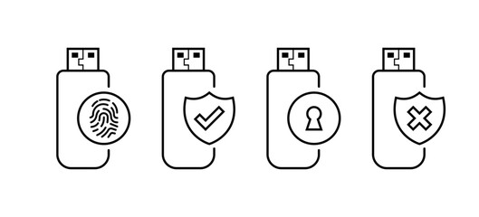 Flash drive set icons. Linear style. Vector icons.