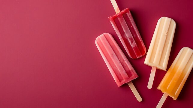 Ice popsicle ice cream on burgundy background