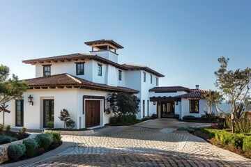 Naklejka premium Modern Mediterranean Villa with Stone Driveway