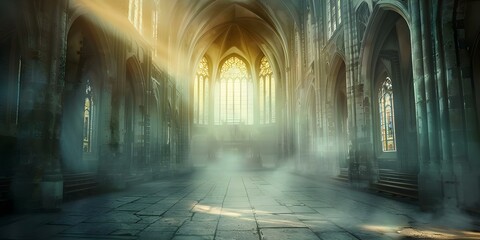 Imaginary temple church interior with a fantasy theme and atmosphere. Concept Fantasy Church, Imaginary Temple, Interior Design, Atmosphere, Imaginative Conception