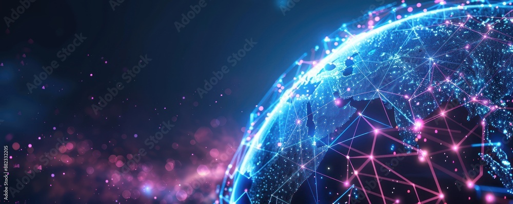 Poster global digital network with connected points representing information exchange. futuristic technolog