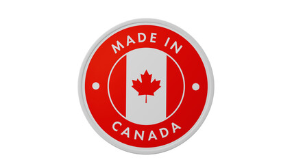 Made in Canada. Circle country flag product label round pinback button banner simple. Transparent backgound. 3d rendered with alpha channel. Round shape.