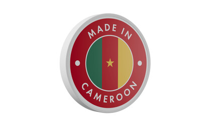 Made in Cameroon. Circle country flag product label round pinback button banner simple. Transparent backgound. 3d rendered with alpha channel. Round shape.