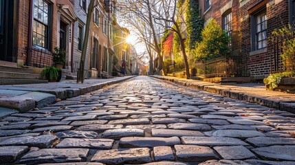 Cobblestone street in historic district.