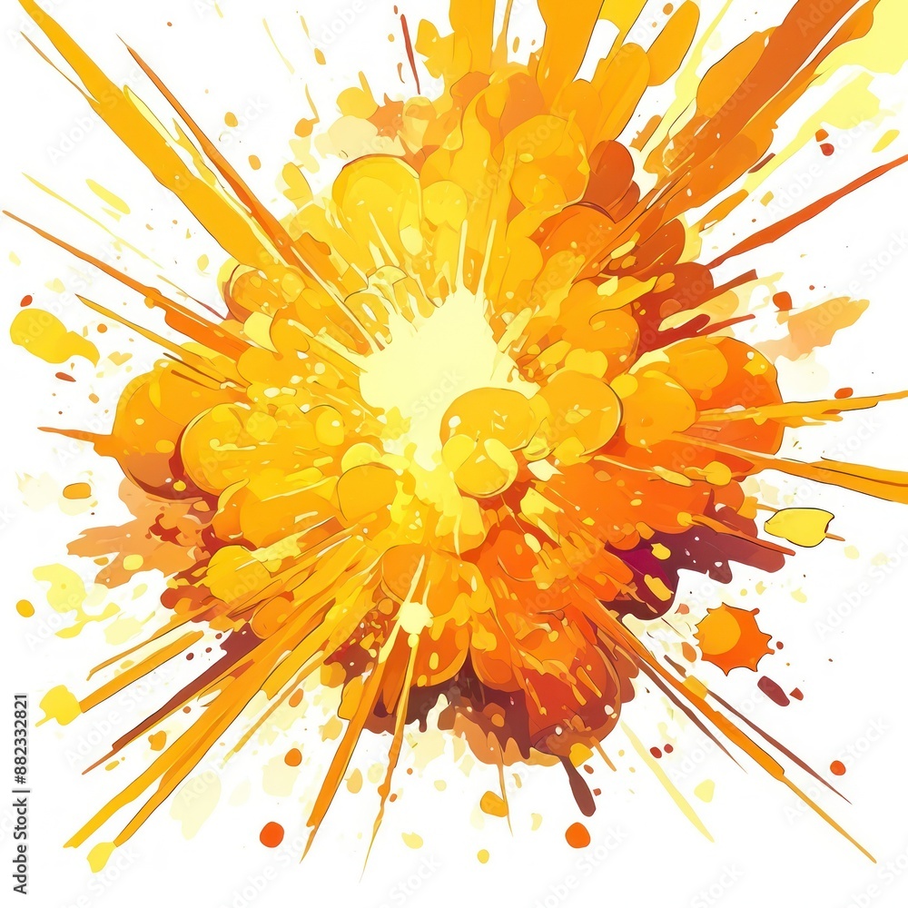 Poster vibrant explosion of orange and yellow paint splashes creating a dynamic and energetic artistic abst