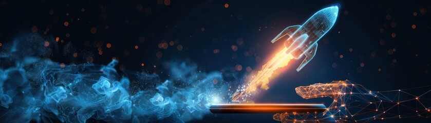 A futuristic rocket launching from a smartphone, symbolizing innovation and technology in a digital age.