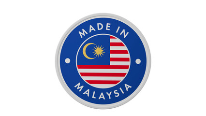 Made in Malaysia. Circle country flag product label round pinback button banner simple. Transparent backgound. 3d rendered with alpha channel. Round shape.