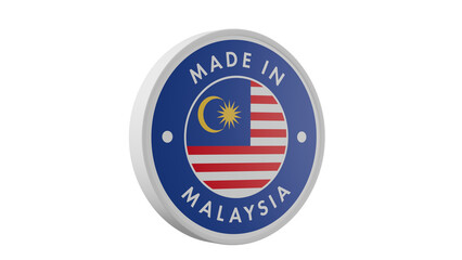 Made in Malaysia. Circle country flag product label round pinback button banner simple. Transparent backgound. 3d rendered with alpha channel. Round shape.