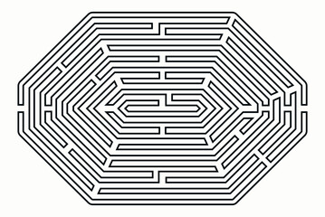 Complex labyrinth (maze) vector. Labyrinth game illustration. Irregular polygon shape