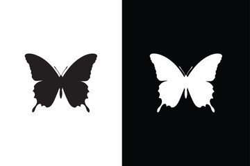 Butterfly Silhouette, isolated on black background. Simple illustration of big butterfly