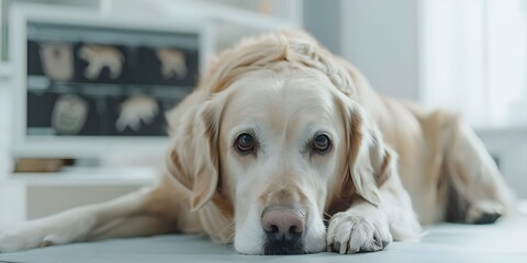 Veterinarian uses hologram scans to diagnose dogs illness with advanced technology. Concept Veterinary Medicine, Hologram Technology, Innovative Diagnostics, Canine Health, Advanced Care