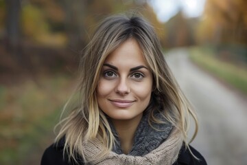 Obraz premium Portrait of a Young Woman with Natural Beauty Genuine Smile Perfect for Conveying Authenticity and Warmth Wallpaper Digital Art Poster Brainstorming Map Magazine Background Cover