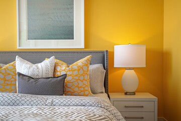 Gray and Yellow Bedside Table Decor