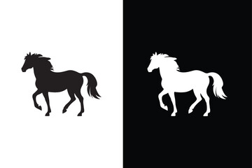 Horse silhouette icon isolated on white background. Black white horses graphic element.