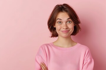 Obraz premium Portrait of a Young Woman with Natural Beauty Genuine Smile Perfect for Conveying Authenticity and Warmth Wallpaper Digital Art Poster Brainstorming Map Magazine Background Cover