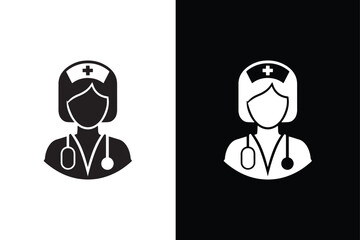 Nurse icon silhouette on white black background.