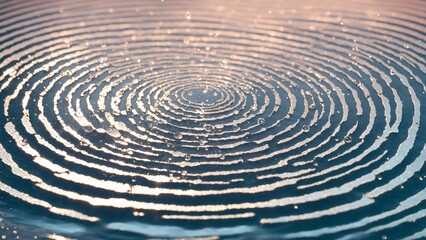 Raindrops falling on water surface creating concentric rings