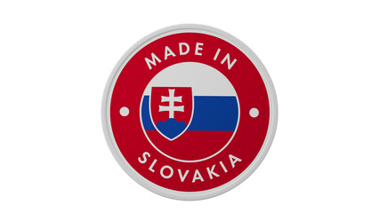 Made in Slovakia. Circle country flag product label round pinback button banner simple. Transparent backgound. 3d rendered with alpha channel. Round shape.