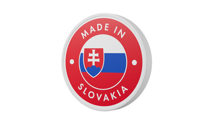 Made in Slovakia. Circle country flag product label round pinback button banner simple. Transparent backgound. 3d rendered with alpha channel. Round shape.