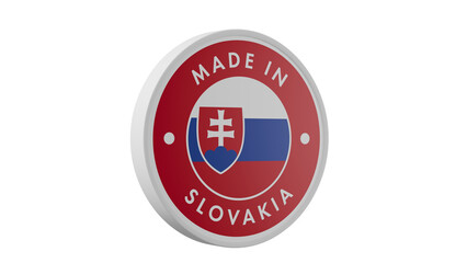 Made in Slovakia. Circle country flag product label round pinback button banner simple. Transparent backgound. 3d rendered with alpha channel. Round shape.