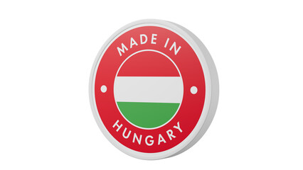 Made in Hungary. Circle country flag product label round pinback button banner simple. Transparent backgound. 3d rendered with alpha channel. Round shape.