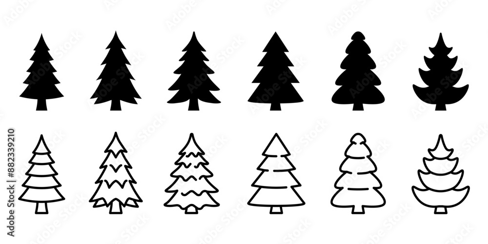 Wall mural pine icon set. fir tree vector set.