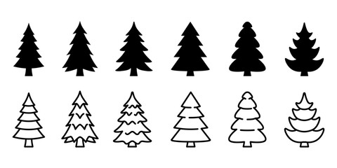 Pine icon set. Fir tree vector set.	