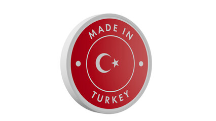 Fototapeta premium Made in Turkey. Circle country flag product label round pinback button banner simple. Transparent backgound. 3d rendered with alpha channel. Round shape.