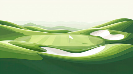 abstract golf course, putting green sandpits and pin placement