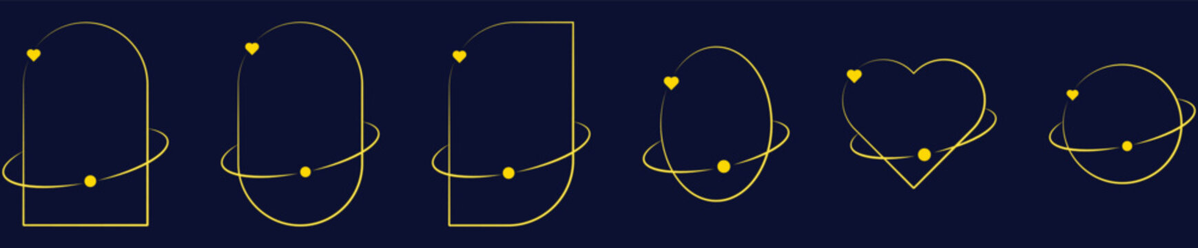 Modern aesthetic golden minimalist linear arch with different geometric shapes. Trendy line elements set, Ornament frames and borders with twinkle stars and flower