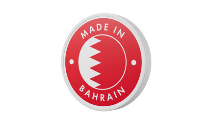 Made in Bahrain. Circle country flag product label round pinback button banner simple. Transparent backgound. 3d rendered with alpha channel. Round shape.