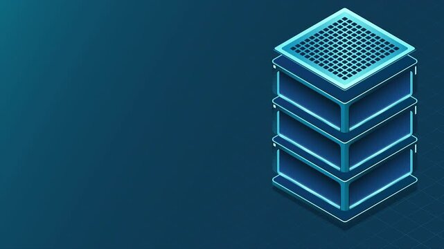 Isometric futuristic server animation. Isometric database or data center. Abstract blockchain. Computer storage. Cloud storage. 4K video animated in isometric style