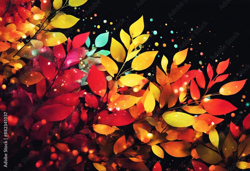 Poster and image art a pattern leaves surface edges abstract stained glass ai flames generative colorful bl