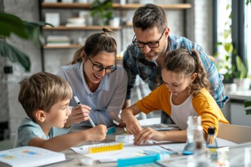 Obraz premium Family Engaged in DNA Testing at Home - Exploring Genetics and Ancestry Together